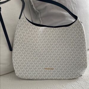 Michael Kors White and Gray Shoulder Bag with Signature MK Print